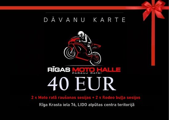 Dāvanu karte - 2x moto ratā raušanas sesijas + 2x Rodeo buļļa sesijas